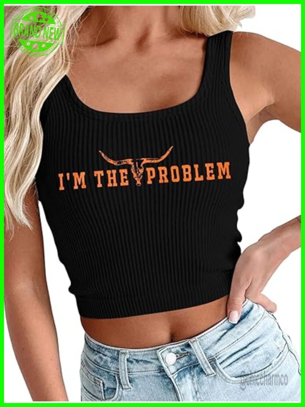 Crop Top Ribbed Knit Tank Western Country Music Cowgirl Tee